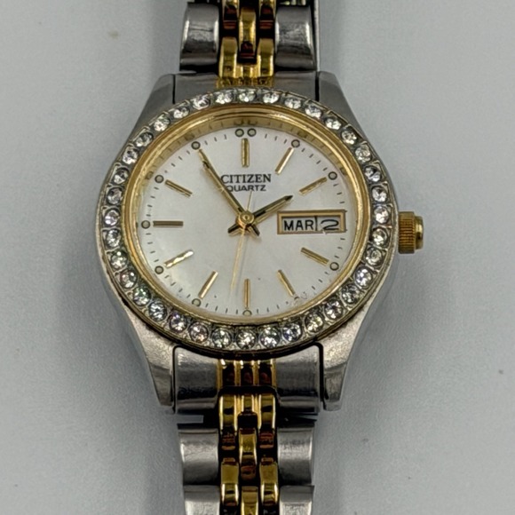 Citizen Accessories - Vintage Citizen Ladies Two Tone Gold Silver Swarovski Date Dial Watch